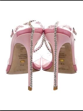 Stuart Weitzman Pink Crystal-Embellished Stiletto Sandals